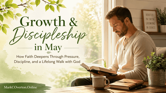 Open Bible with a glowing cross overlay symbolizing spiritual growth and discipleship in May