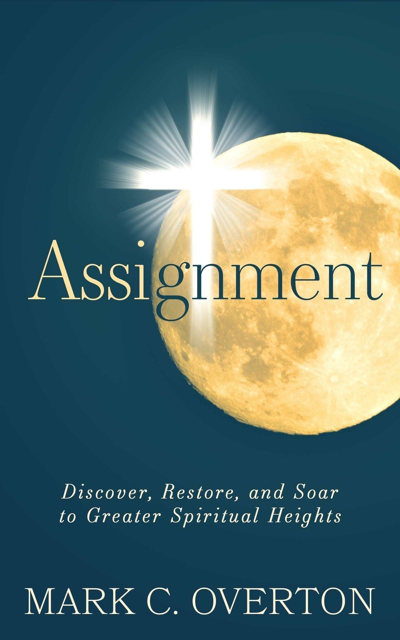 Assignment book cover by Mark C. Overton featuring a glowing cross and moon.