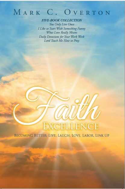 Faith Excellence book cover featuring a sunrise; five-book collection with themes of live, laugh, love, labor, and link up.