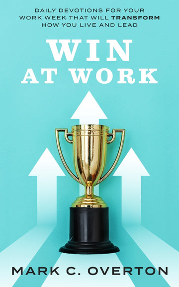 Win at Work book cover with trophy and upward arrows.